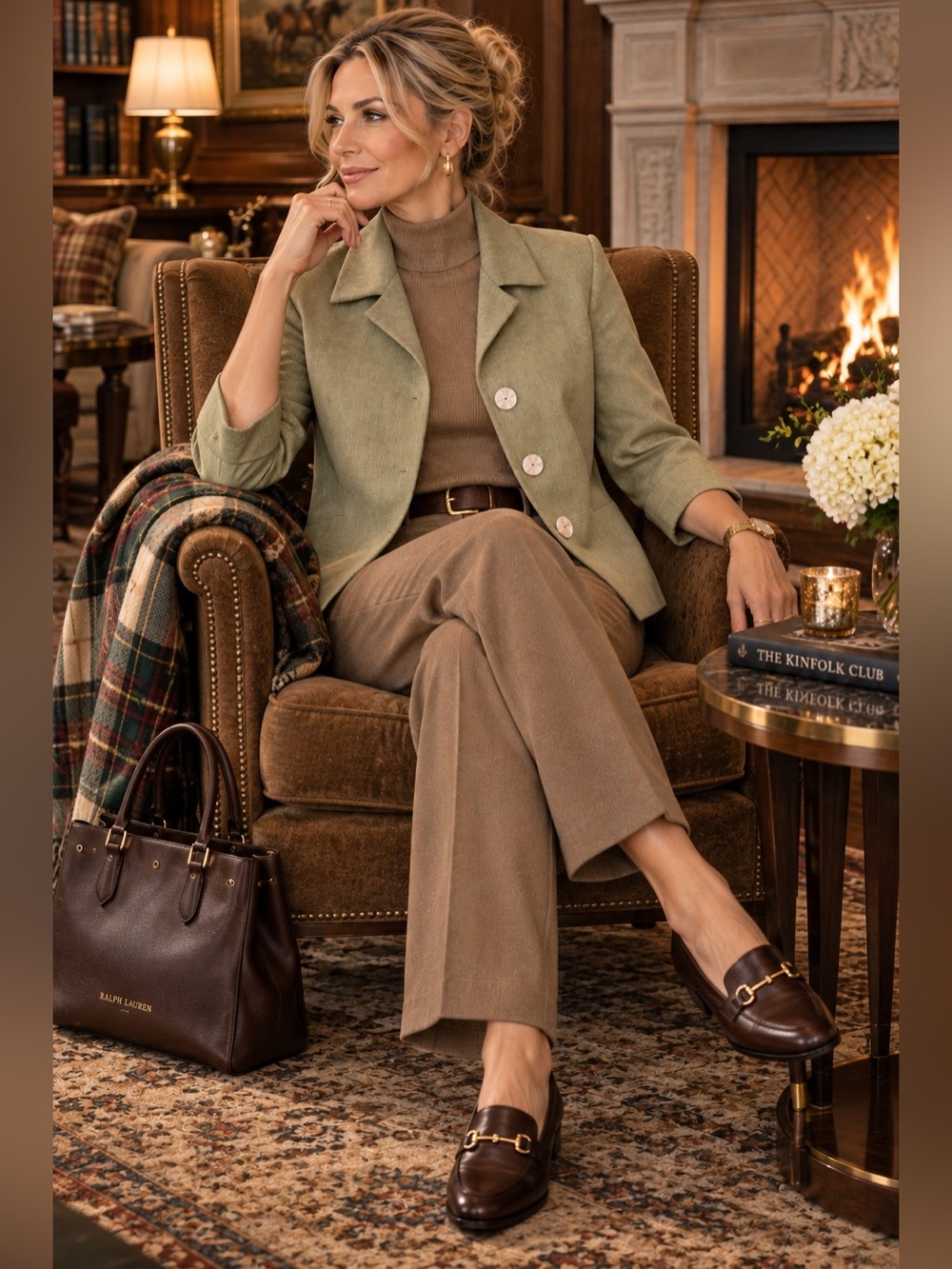 Olive Green Tailored Blazer - Women's Three-Button Suit Jacket